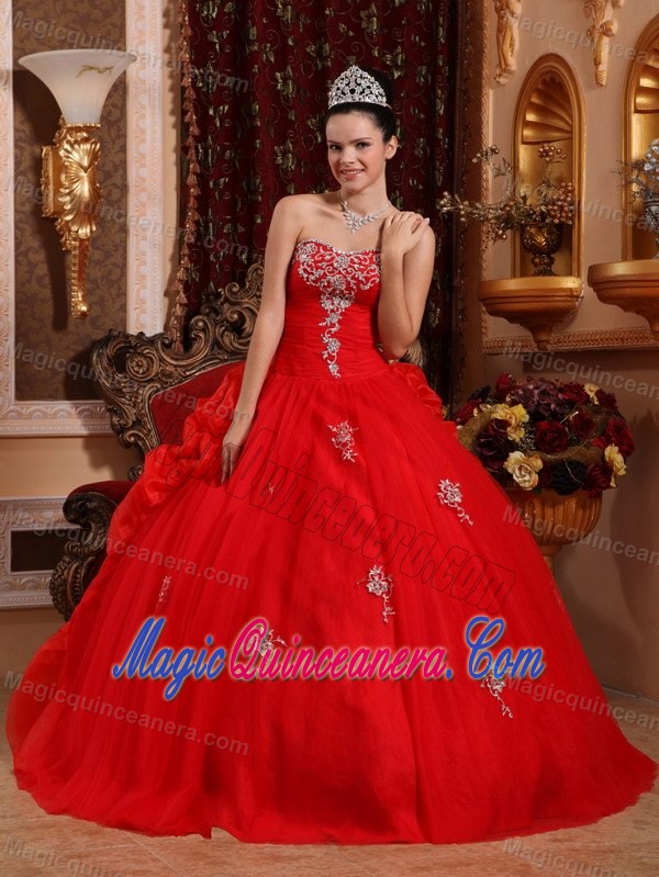 Appliques and Pick ups Red Quinceanera Gown Dresses Floor Length