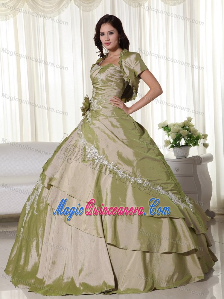 Appliqued Olive Green Quinceanera Gown in Belo Horizonte Brazil