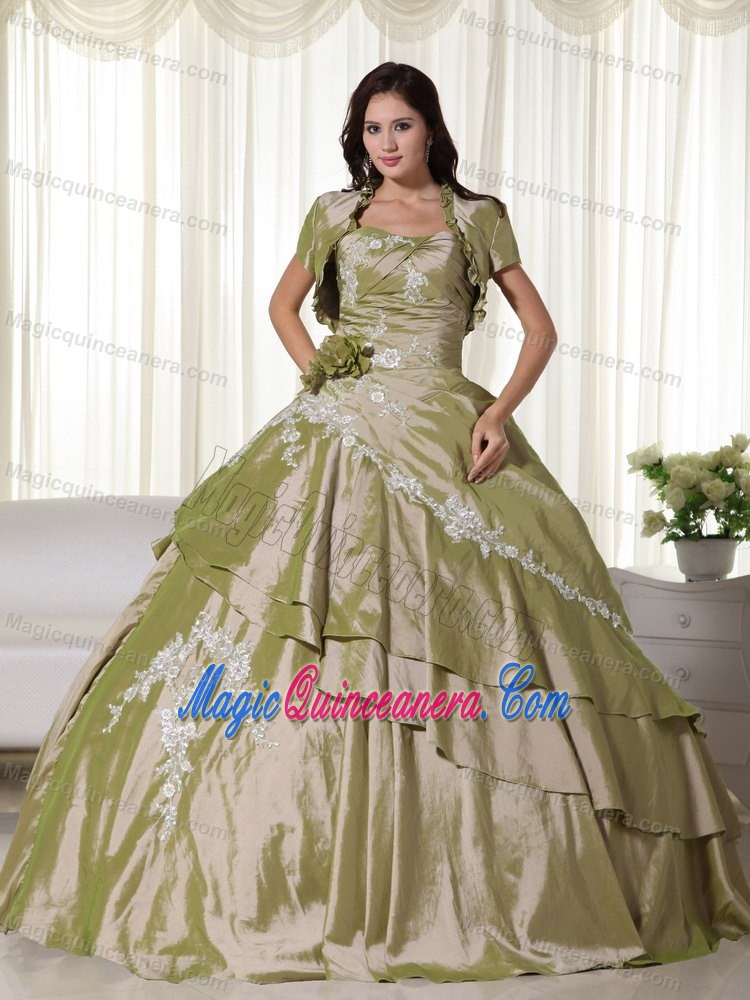 Appliqued Olive Green Quinceanera Gown in Belo Horizonte Brazil