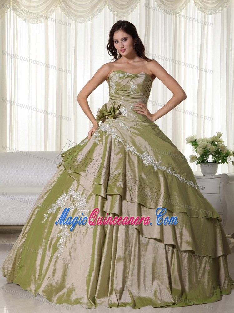 Appliqued Olive Green Quinceanera Gown in Belo Horizonte Brazil