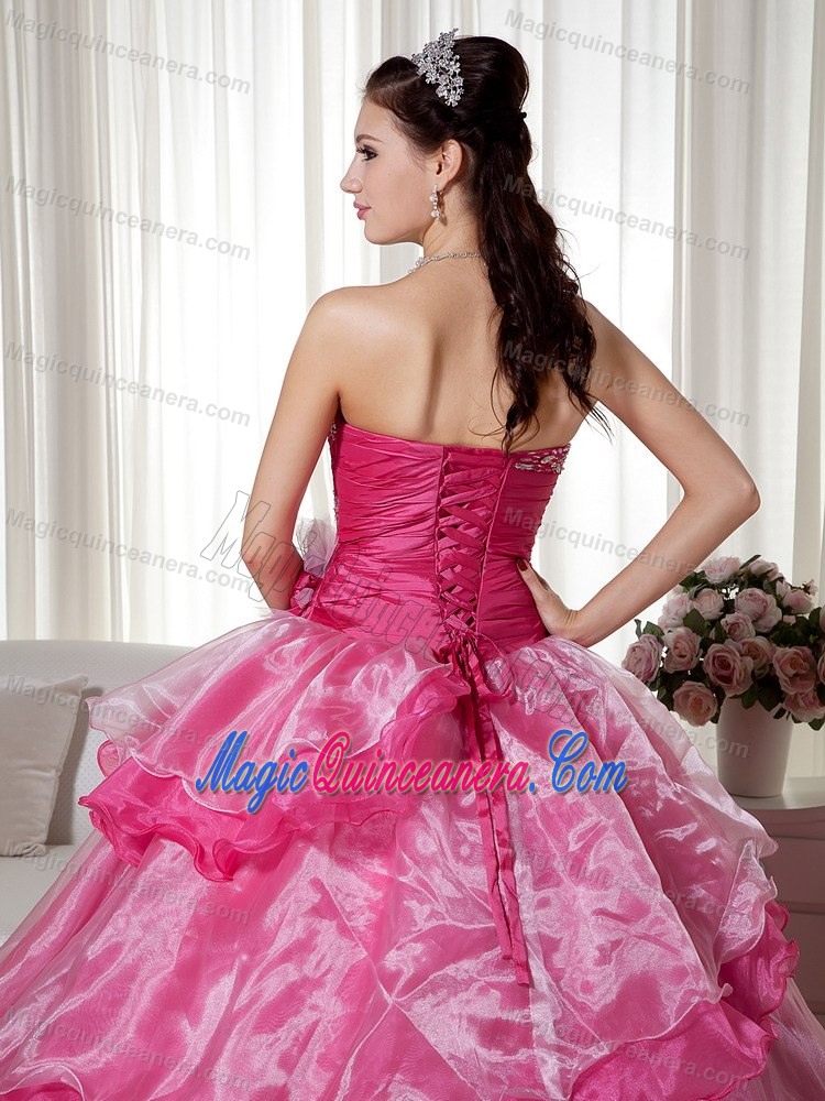 Beading Sweetheart Hot Pink Quinces Dresses in Fortaleza Brazil