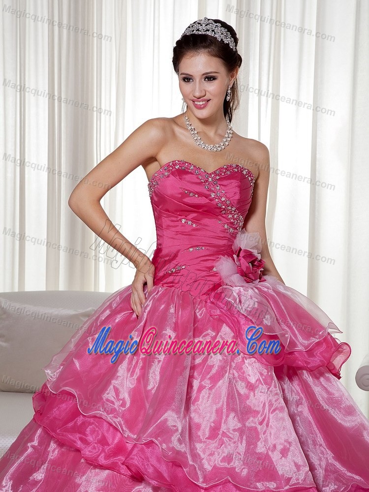 Beading Sweetheart Hot Pink Quinces Dresses in Fortaleza Brazil