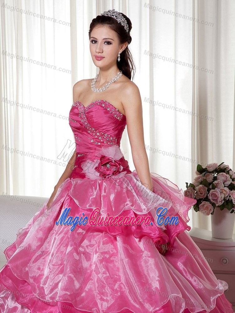 Beading Sweetheart Hot Pink Quinces Dresses in Fortaleza Brazil