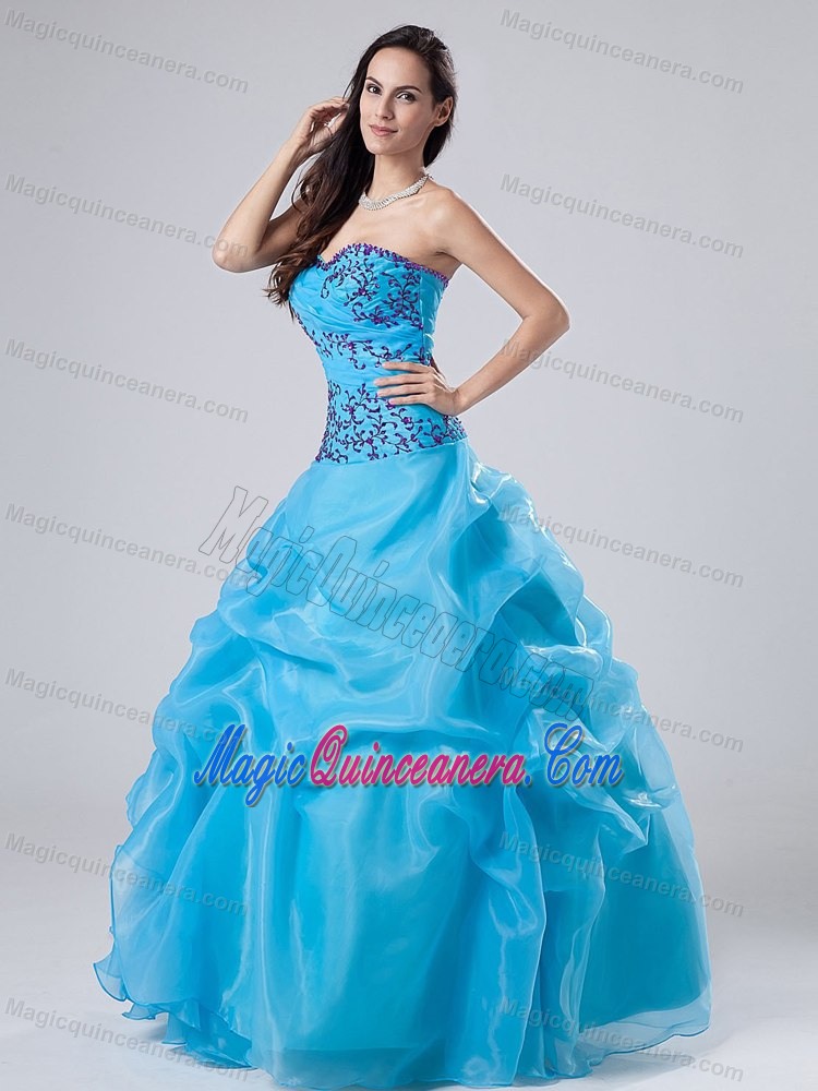 Embroidery and Pick ups Accent Quinceanera Dresses in Baby Blue