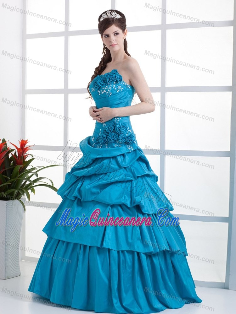 Flowers Pick ups Teal Quinceanera Dress in Rio De Janeiro Brazil