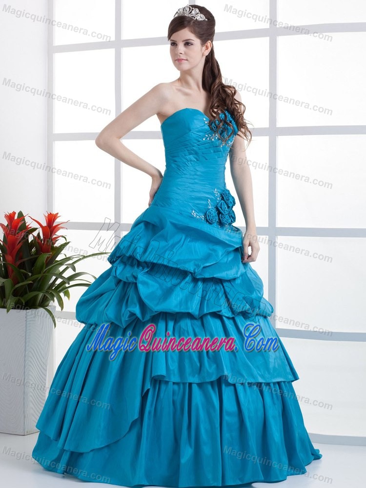 Flowers Pick ups Teal Quinceanera Dress in Rio De Janeiro Brazil