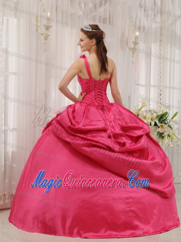 Trendy one Shoulder Pick Ups Dress for Sweet 16 in Hot Pink