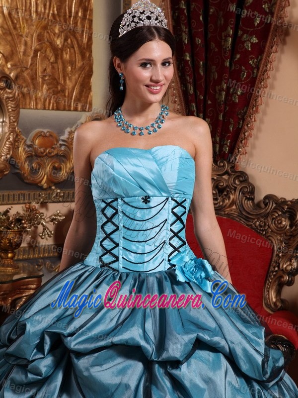 Ball Gown Lace-up Pick Ups Teal Sweet 16 Dresses with Flower