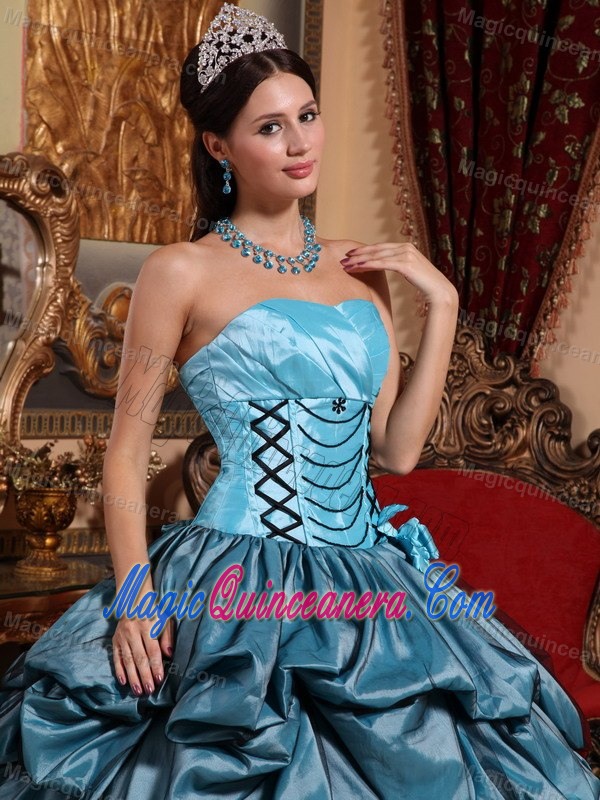 Ball Gown Lace-up Pick Ups Teal Sweet 16 Dresses with Flower