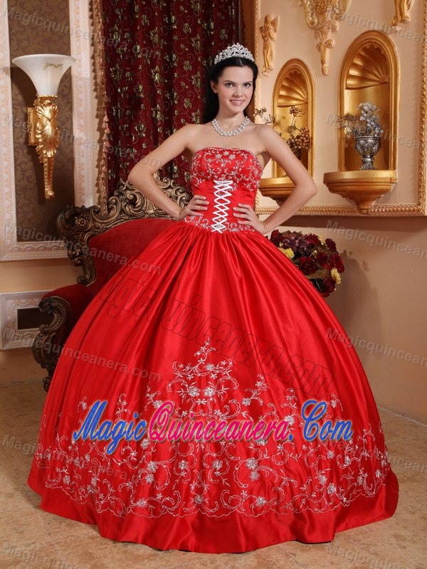 Brand New Strapless Embroidery Floor-length Dress for Quince