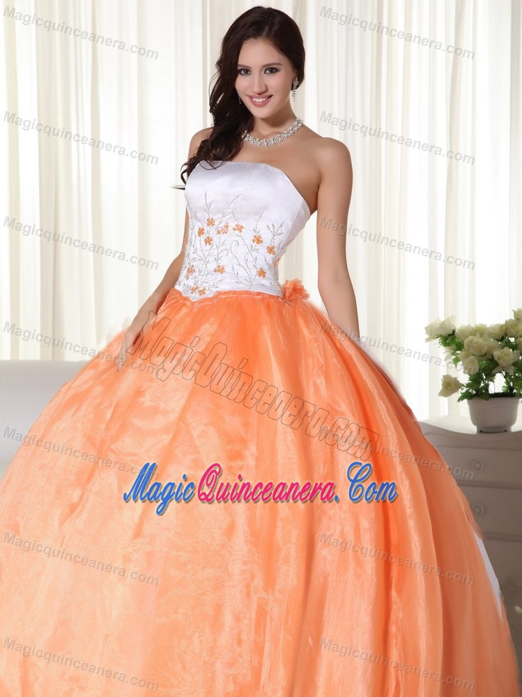 Embroidery Orange and White Ball Gown Quinceanera Dress 2014