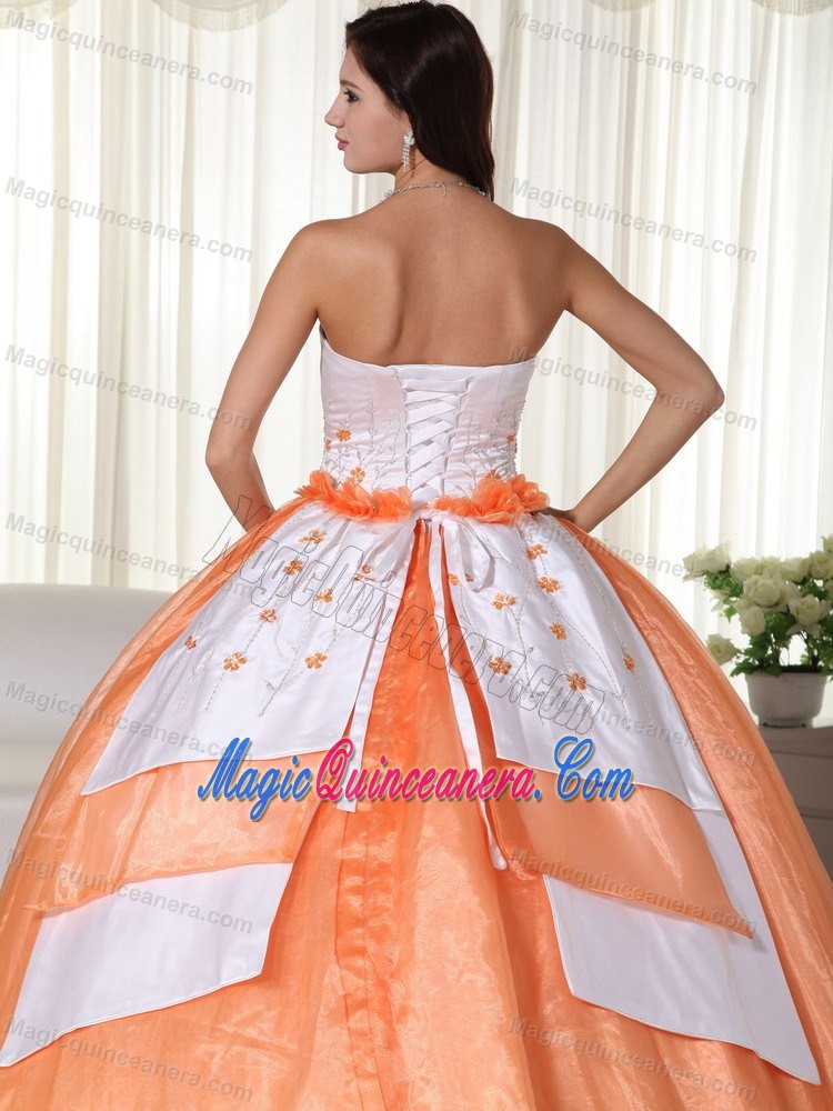 Embroidery Orange and White Ball Gown Quinceanera Dress 2014