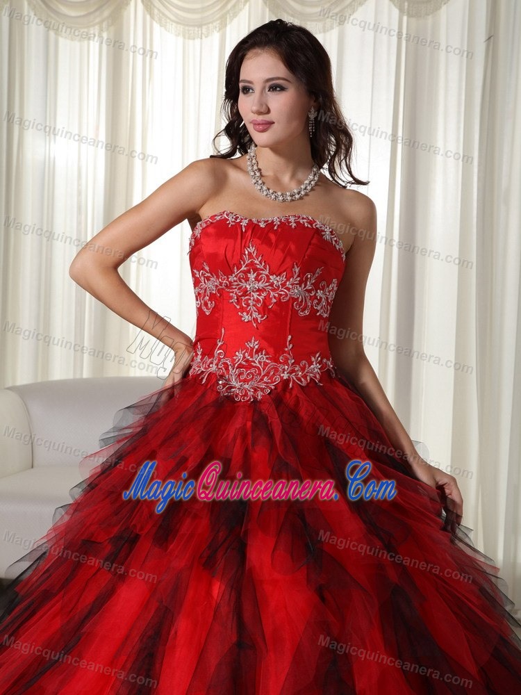 Traditional Appliqued Red Dress for Sweet 15 on Discount