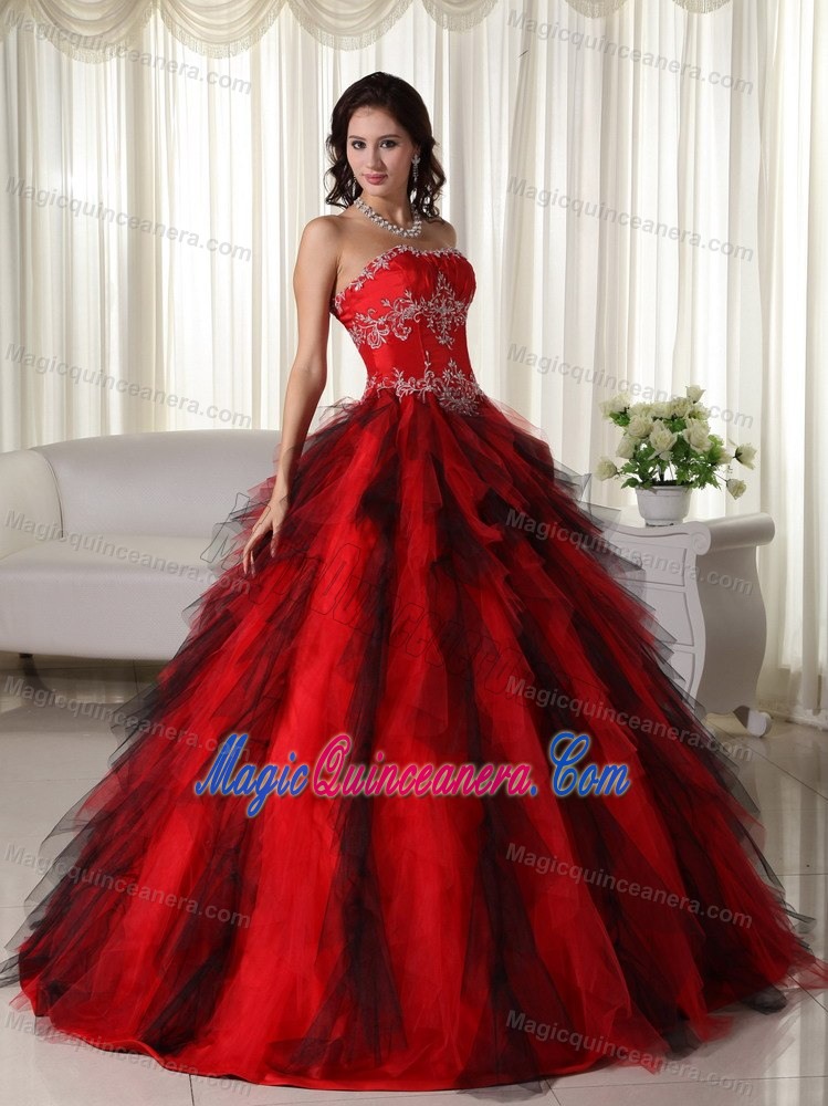 Traditional Appliqued Red Dress for Sweet 15 on Discount