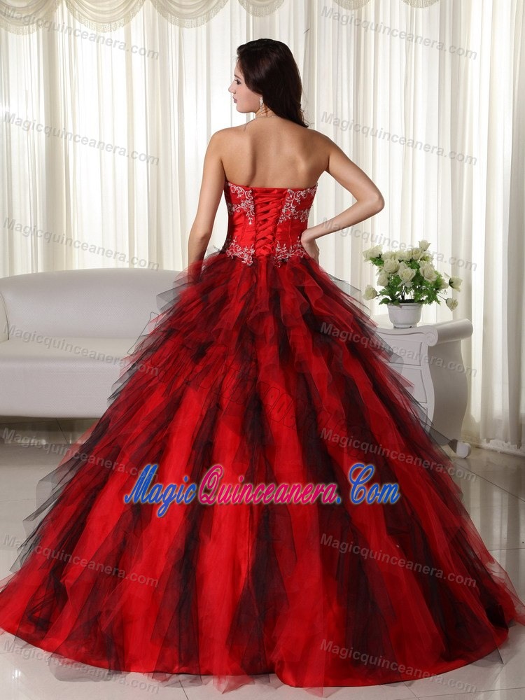 Traditional Appliqued Red Dress for Sweet 15 on Discount