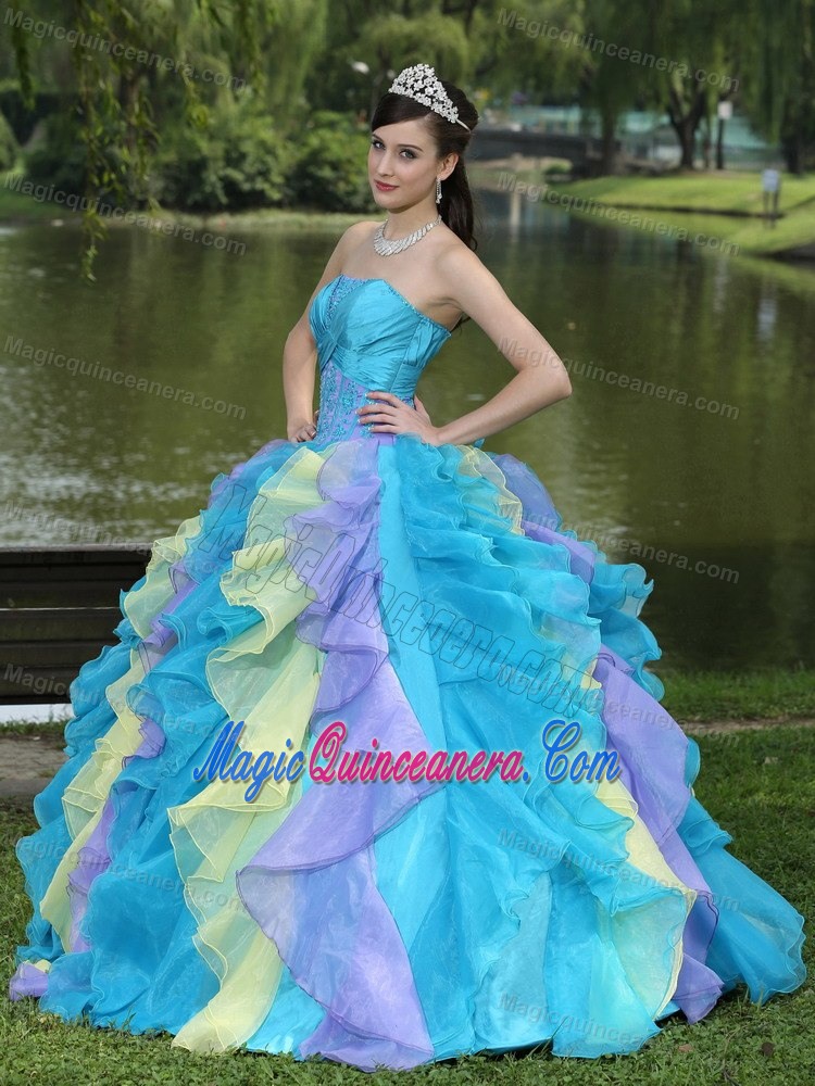 Multi-color Corset Back Ruffled Quinceanera Dress in San Benito