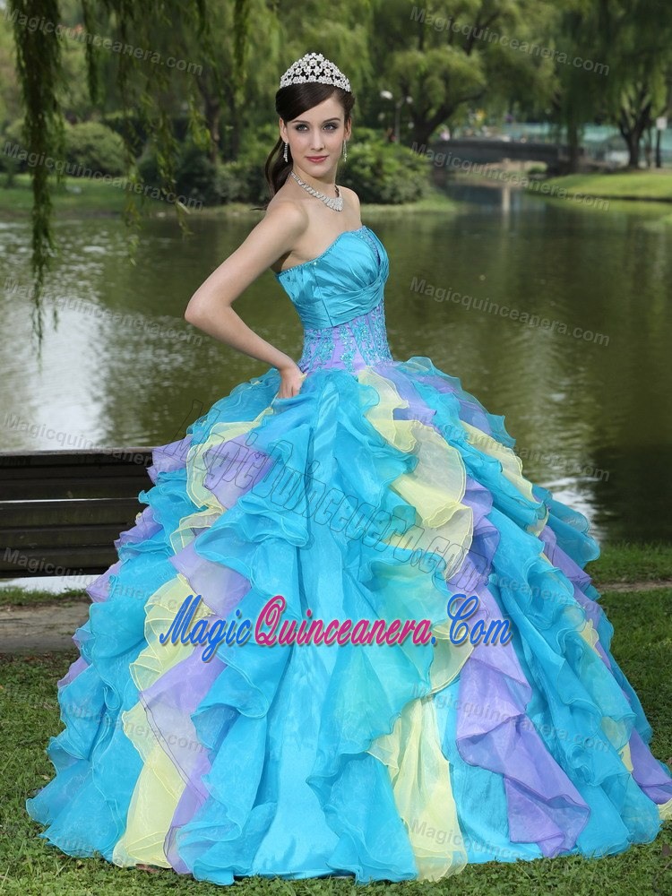 Multi-color Corset Back Ruffled Quinceanera Dress in San Benito