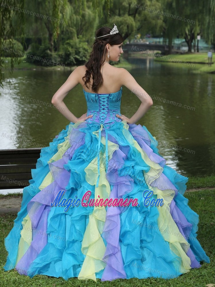 Multi-color Corset Back Ruffled Quinceanera Dress in San Benito