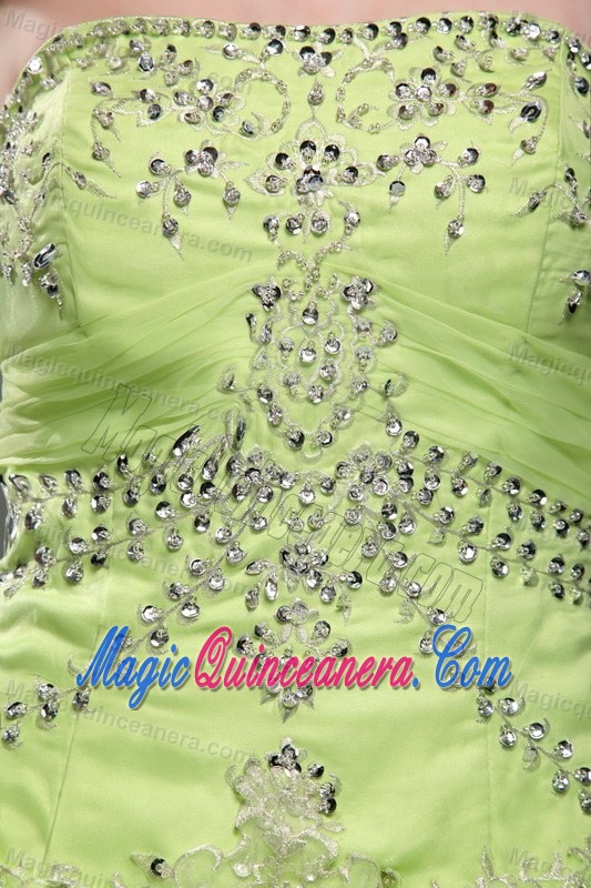 Beautiful Strapless Ruffled Quinces Dresses in Spring Green