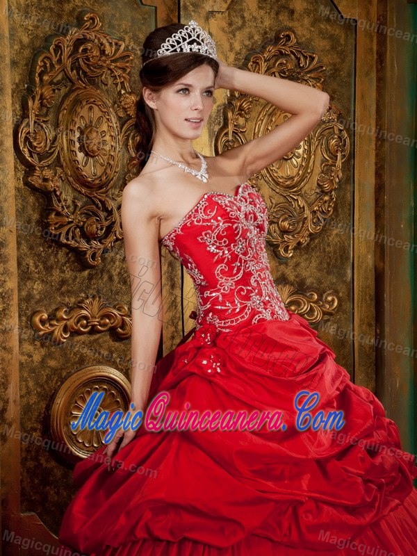 Brand New Stylish Sweetheart Pick Ups Red Quinceanera Dress