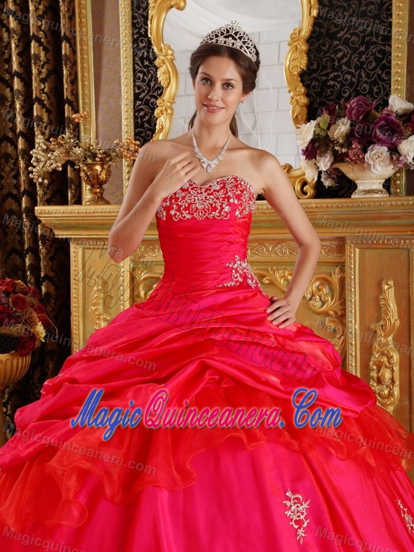 Appliqued Beaded Red Dress for Sweet 15 in Antigua Guatemala