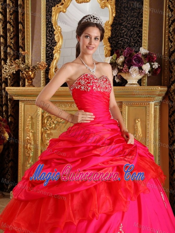 Appliqued Beaded Red Dress for Sweet 15 in Antigua Guatemala