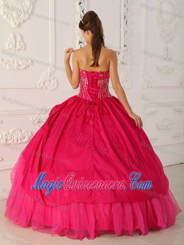 Fast Shipping Strapless Beaded Hot Pink Quinceanera Dresses