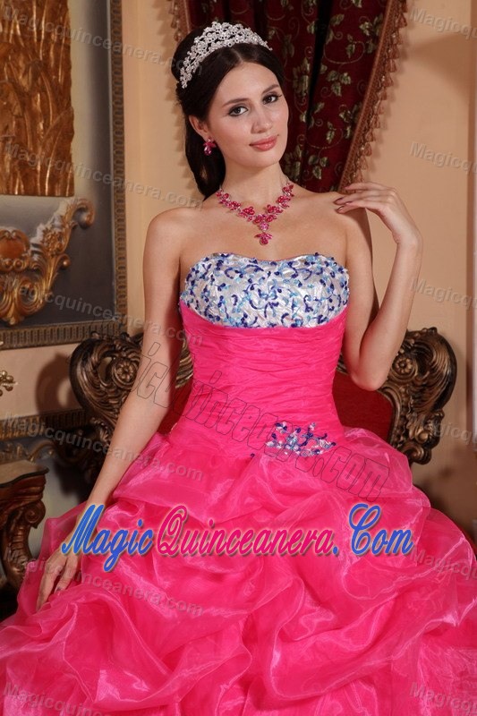 Fast Shipping Beaded Strapless Rose Pink Quinceanera Dress