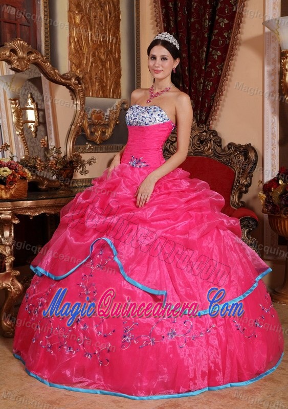 Fast Shipping Beaded Strapless Rose Pink Quinceanera Dress