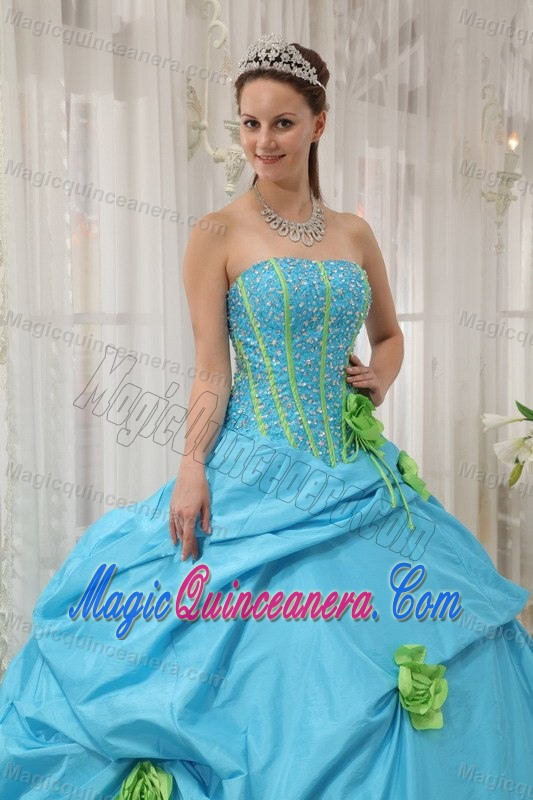 Fast Shipping Strapless Beaded Flowers Dresses for Sweet 16