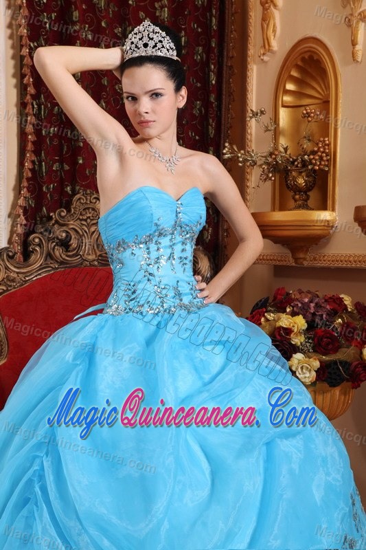 Popular New Ball Gown Aqua Blue Appliqued Quinceanera Dress