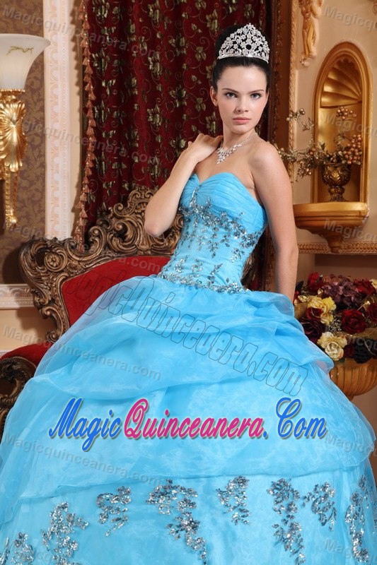 Popular New Ball Gown Aqua Blue Appliqued Quinceanera Dress