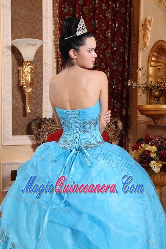 Popular New Ball Gown Aqua Blue Appliqued Quinceanera Dress