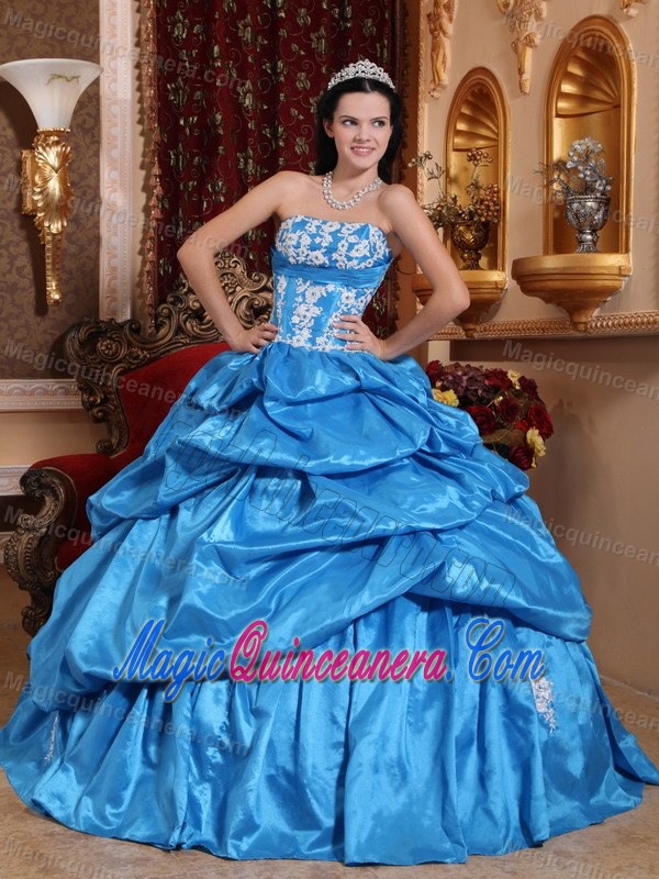 Taffeta Appliqued Pick Ups Baby Blue Quinceanera Party Dress