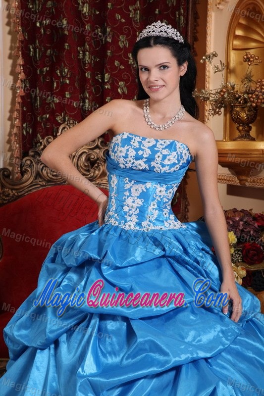 Taffeta Appliqued Pick Ups Baby Blue Quinceanera Party Dress