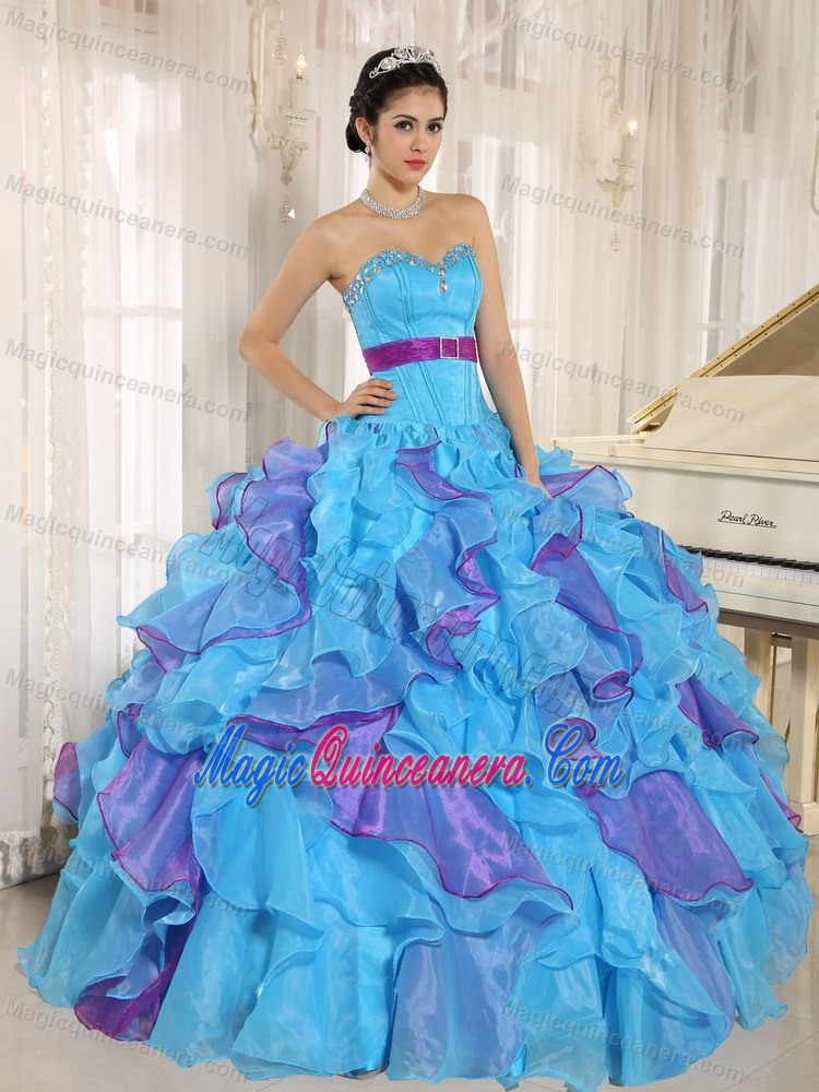 2013 Two-toned Ruffled Rhinestones Quinceanera gown dress