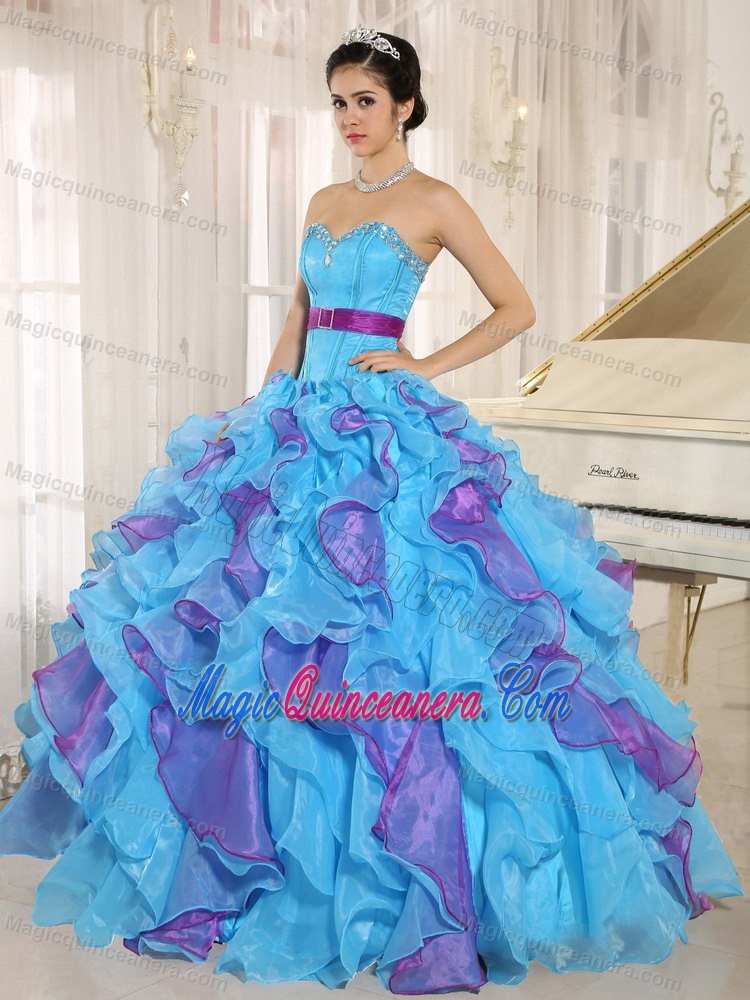 2013 Two-toned Ruffled Rhinestones Quinceanera gown dress