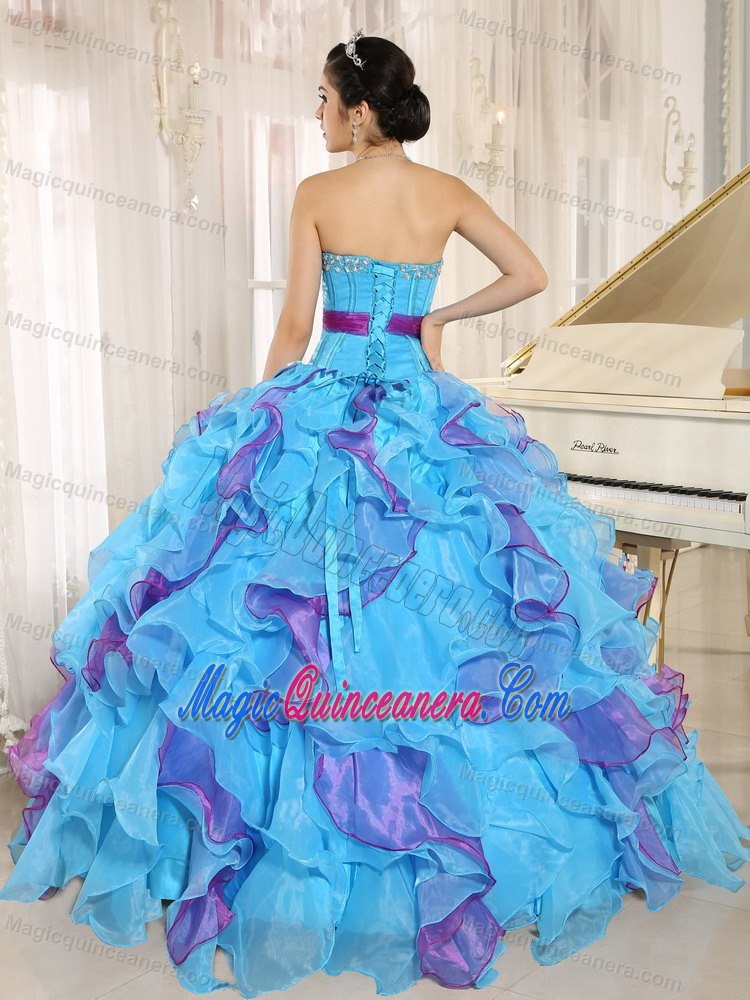 2013 Two-toned Ruffled Rhinestones Quinceanera gown dress