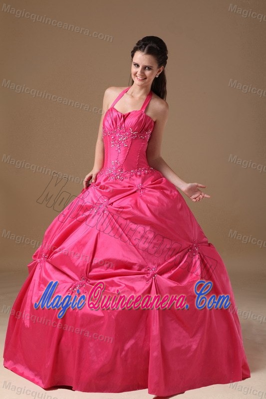 Groovy Halter Coral Red Beaded Dress for Sweet 15 in Chinautla