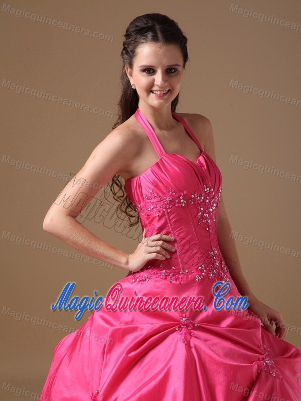 Groovy Halter Coral Red Beaded Dress for Sweet 15 in Chinautla