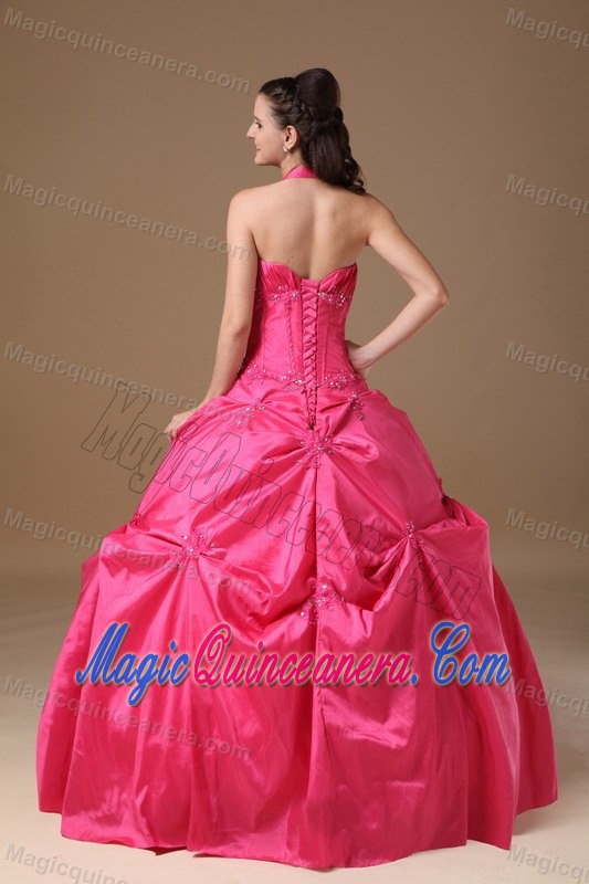 Groovy Halter Coral Red Beaded Dress for Sweet 15 in Chinautla