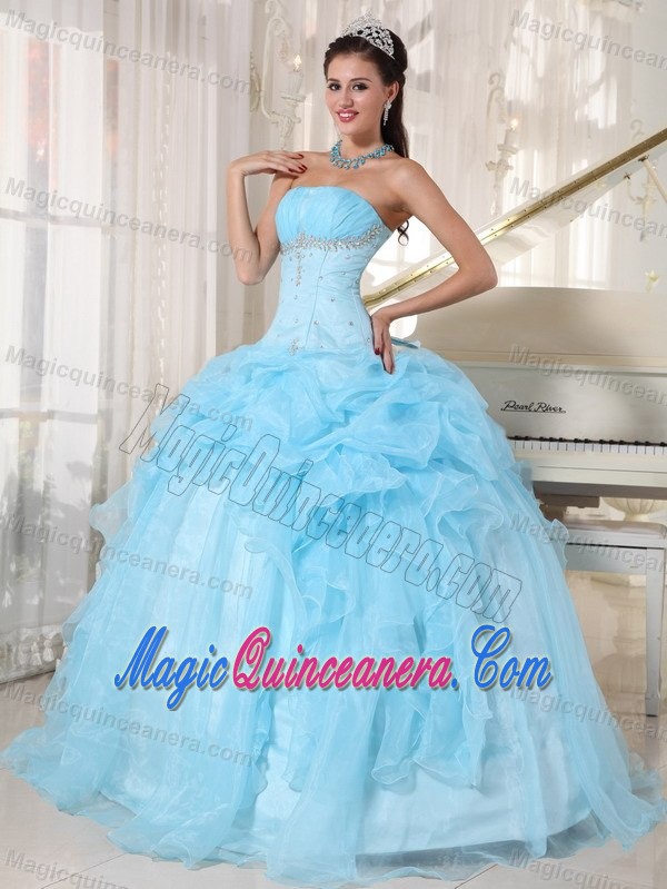 Elegant Baby Blue Ball Gown Beaded Dress for Quince in Mixco