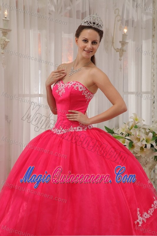 2013 Popular Appliqued Coral Red Quince Dresses with Floor Length