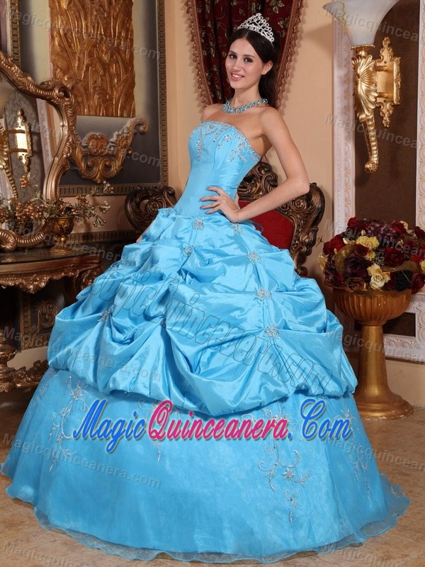 Aguascalientes Mexico Appliqued Blue Quince Dresses with Pick ups