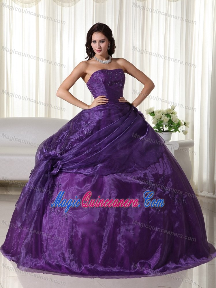 2013 Popular Dark Purple Organza Quinceanera Dresses with Flowers