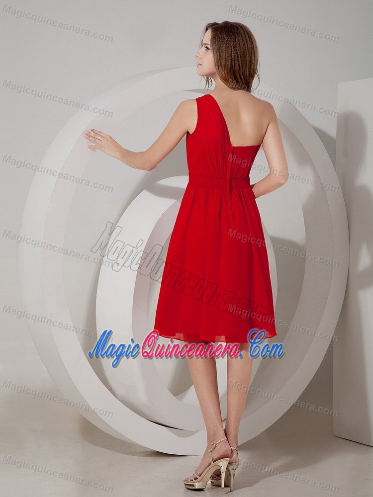 Custom Made One Shoulder Chiffon Wine Red Dama Dresses