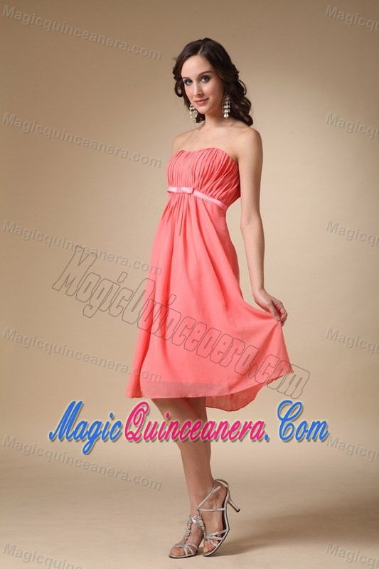 Watermelon Red Strapless Empire Chiffon Dama Dress in Wokingham