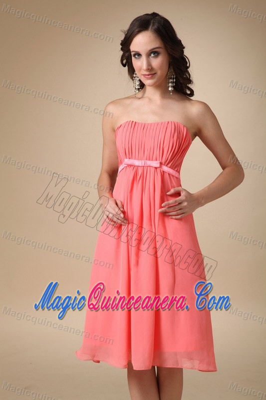 Watermelon Red Strapless Empire Chiffon Dama Dress in Wokingham