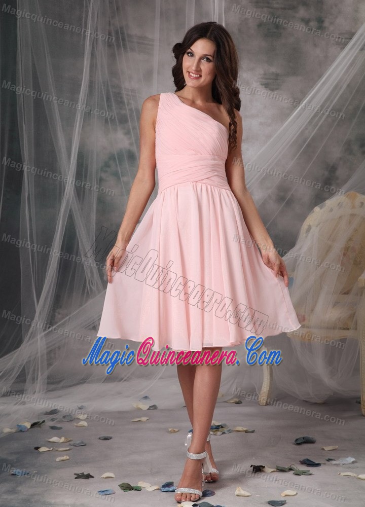 Baby Pink One Shoulder Knee-length Chiffon Dama Dress in Melbourn