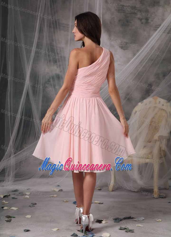 Baby Pink One Shoulder Knee-length Chiffon Dama Dress in Melbourn